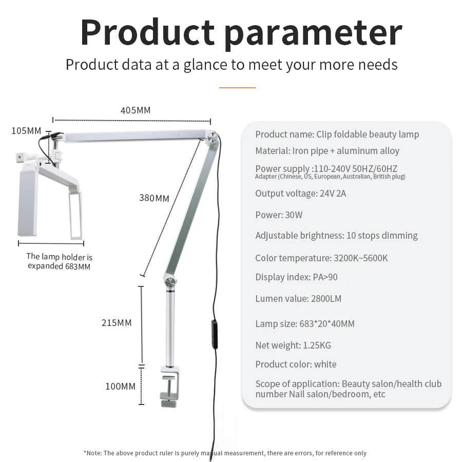 Half Moon LED Lights Lamp Lash Temperature 3200K-5600K Floor LED Ring Lamp for Beauty Facials Skincare Tattoo Eyebrows Filming