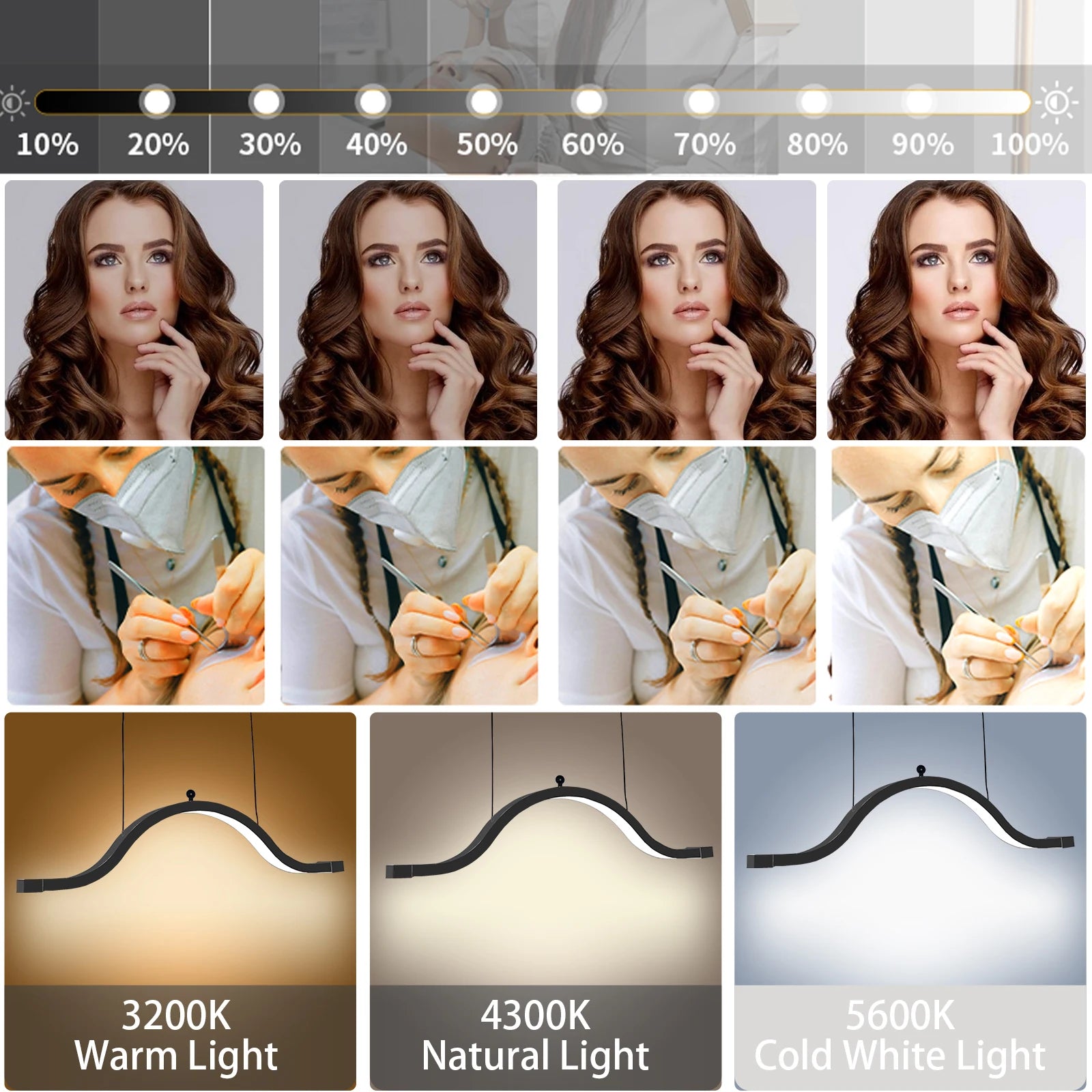 Half Moon Cloud Hanging Light Ceiling Mount LED Fill Lamp for Makeup Eyelash Nail Art Adjustable Height 3 Color Temperature